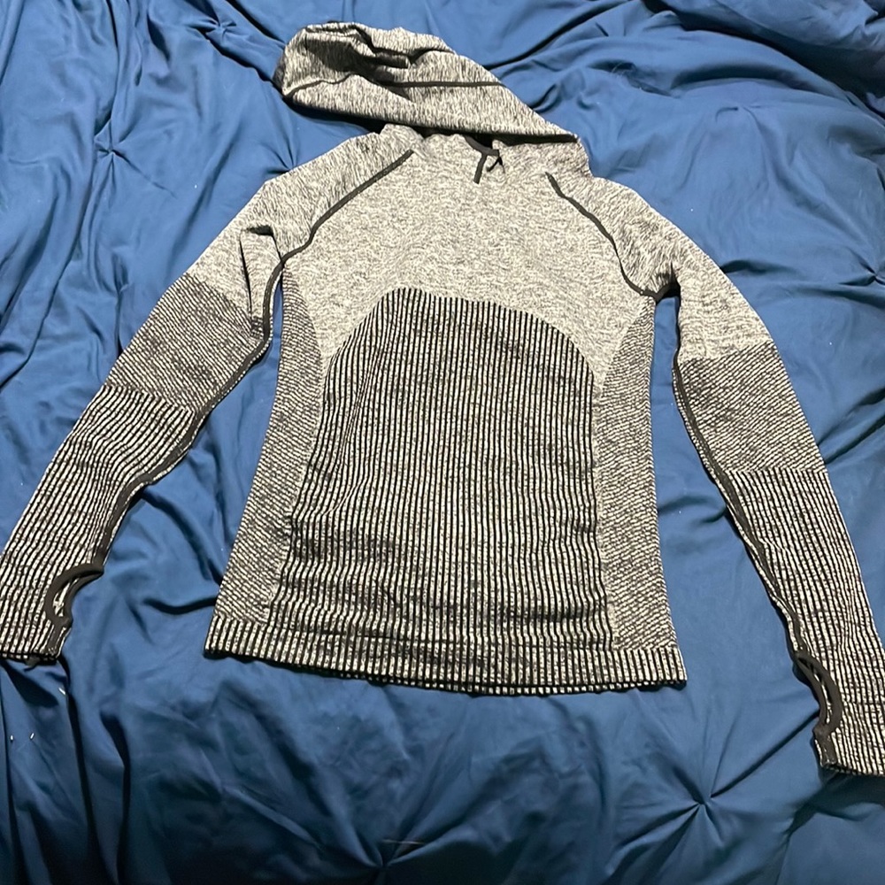 Fabletics Long Sleeve Gray and Black Top with Hood